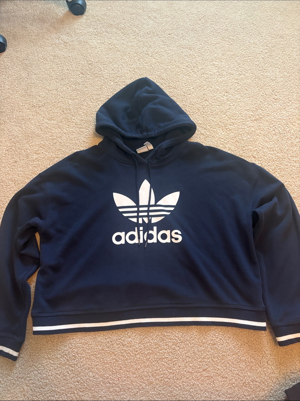 adidas Navy Pullover Hoodie with White Trefoil